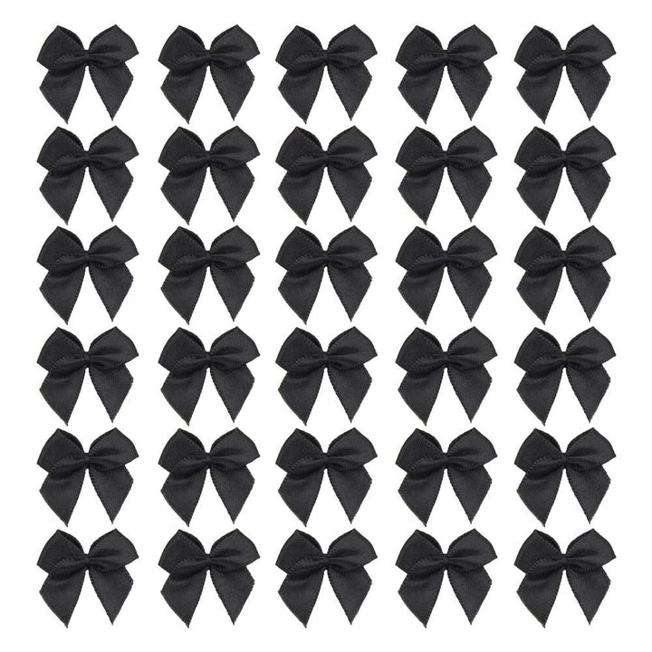 50pcs Boutique Mini Black Satin Ribbon Bows Flowers Appliques DIY Craft for Sewing Scrapbooking Wedding and Gift