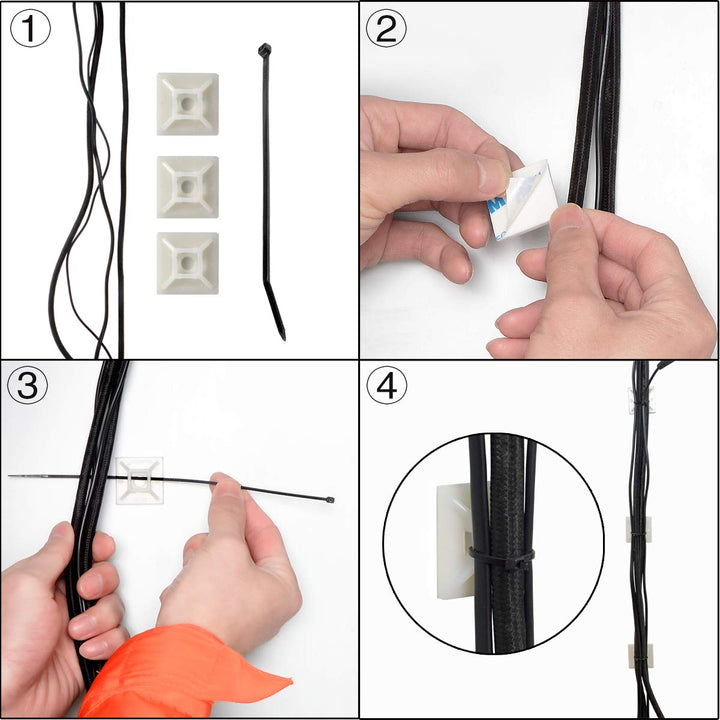 100 PCS 3/4 Black Self Adhesive Cable Zip Tie Mounts Wire Cable Clips Holders Management Anchors Organizer Holders Squares(HS-101S)