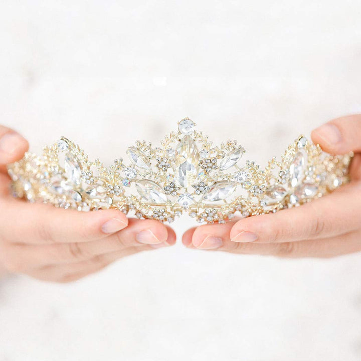 Wedding Hair Accessories Bride Crowns Flower Queen Tiaras Headpiece for Women (Gold)