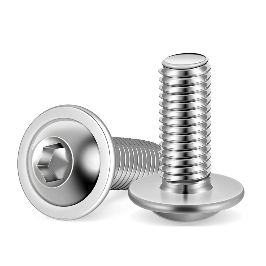 M6-1.0 x 16mm Flange Button Head Socket Cap Screws, Stainless Steel 18-8 (304), Bright Finish, Fully Threaded, Allen Socket Drive, 20 PCS