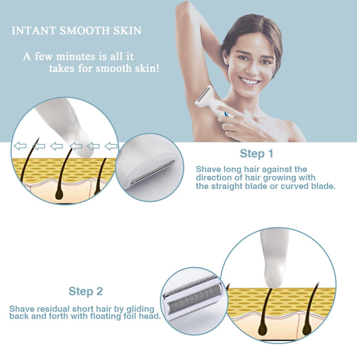 Shaver for Women, Electric Razor Painless Lady Foil Shaver Wet Dry Cordless 3 in 1 Blade Trimmer Rechargeable Waterproof Body Facial Hair Remover for Eyebrow Back Arms Legs Underarms and Bikini Area