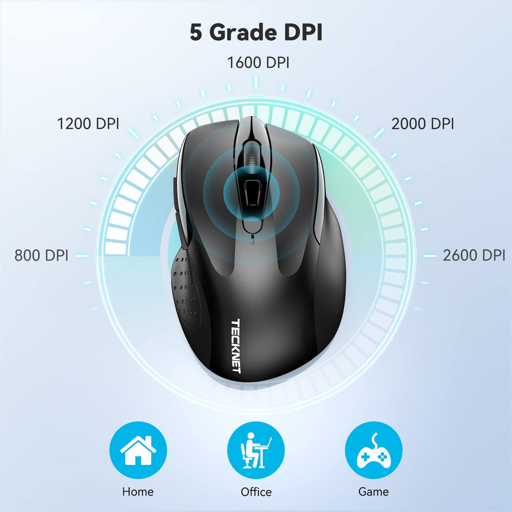 Bluetooth Wireless Mouse, Ergonomic Design, 5 Adjustable DPI, 24 Month Battery Life, Compatible with Windows, Mac, Chromebook, Laptop, Notebook