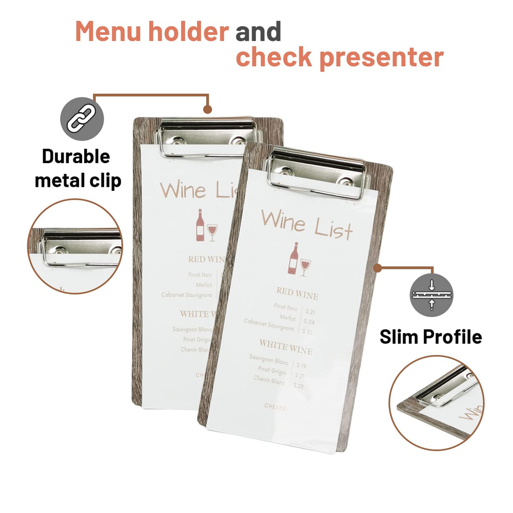 10-Pack Wood Check Presenters for Restaurants, Server Book, Menu Holder for Cafes, Wooden Clip Board, Cute Waitress Book Organizer, Server Note Pads, Guest Check Book 8 x 4 (Black)