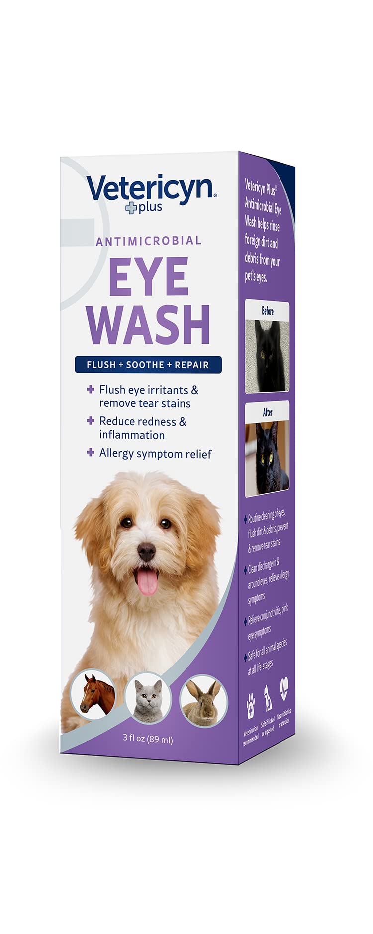 Plus Dog and Cat Eye Wash | Eye Drops for Dogs and Cats to Flush and Soothe Eye Irritations, Dog Tear Stain Cleaner, Safe for All Animals. 3 ounces