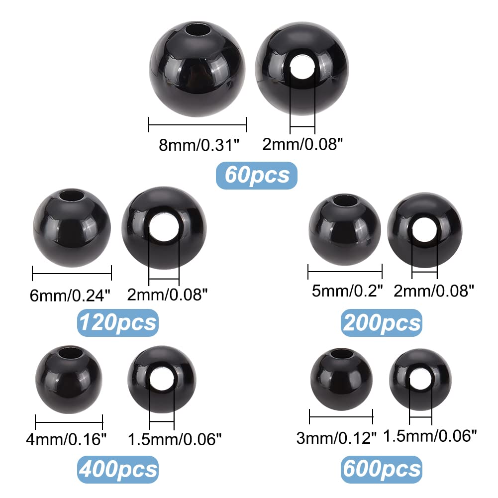 1380pcs Plastic Craft Beads, 5 Sizes Black Round Eyes for Doll Making, Amigurumi, Crochet, Bracelet Jewelry Making