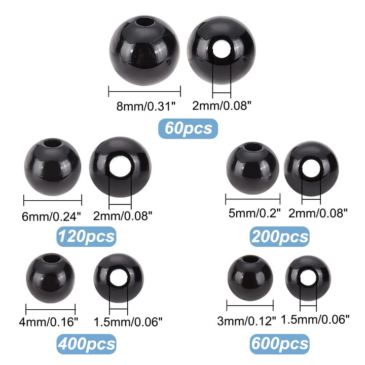 1380pcs Plastic Craft Beads, 5 Sizes Black Round Eyes for Doll Making, Amigurumi, Crochet, Bracelet Jewelry Making