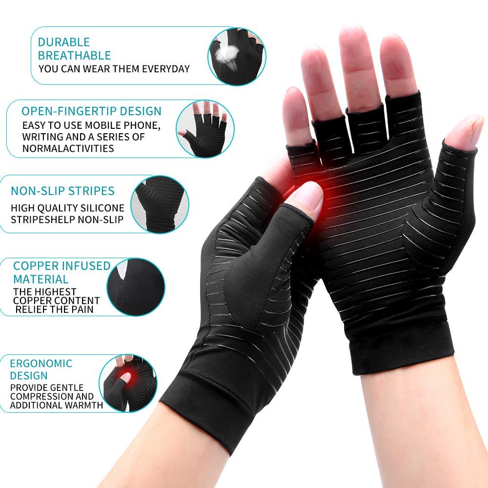 Copper Arthritis Gloves for Women Men, Fingerless Breathable & Moisture Wicking Arthritis Compression Gloves for Computer Typing and Dailywork of Hands joint Support (Large)