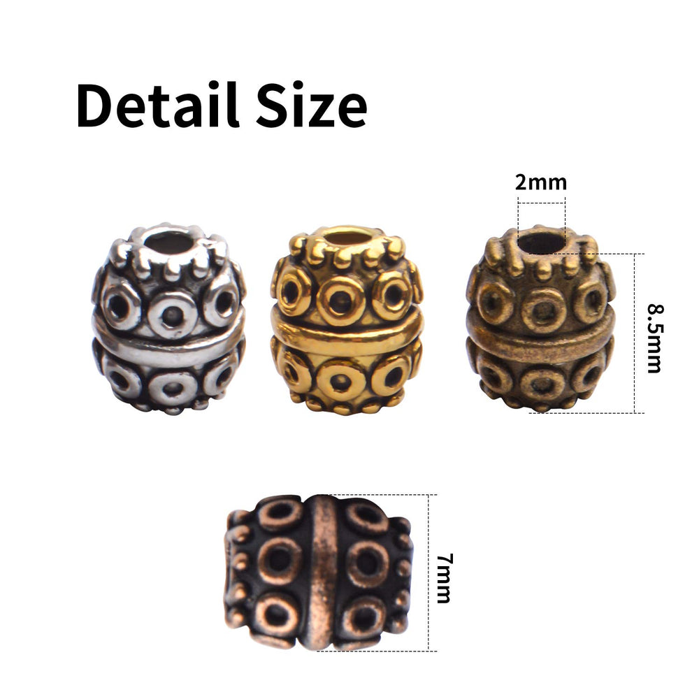 Column Spacer Beads,60pcs Tibetan Spacer Beads European Barrel Spacer Beads Column Loose Beads Antique Rondelle Beads for Bracelet Necklace Jewelry Making,6 Colors