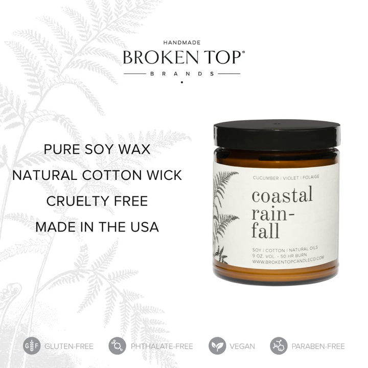 Broken Top Candle Company Coastal Rainfall Amber Jar Candle, 9 OZ