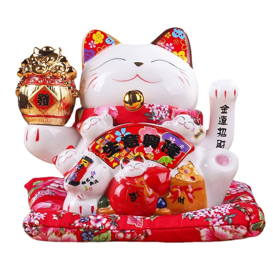 7 Inches Lucky Fortune Cat- Feng Shui Lucky Cat, (Ceramic Swing arm Lucky cat) Suitable for Shop, Restaurant, Living Room and Home Decoration