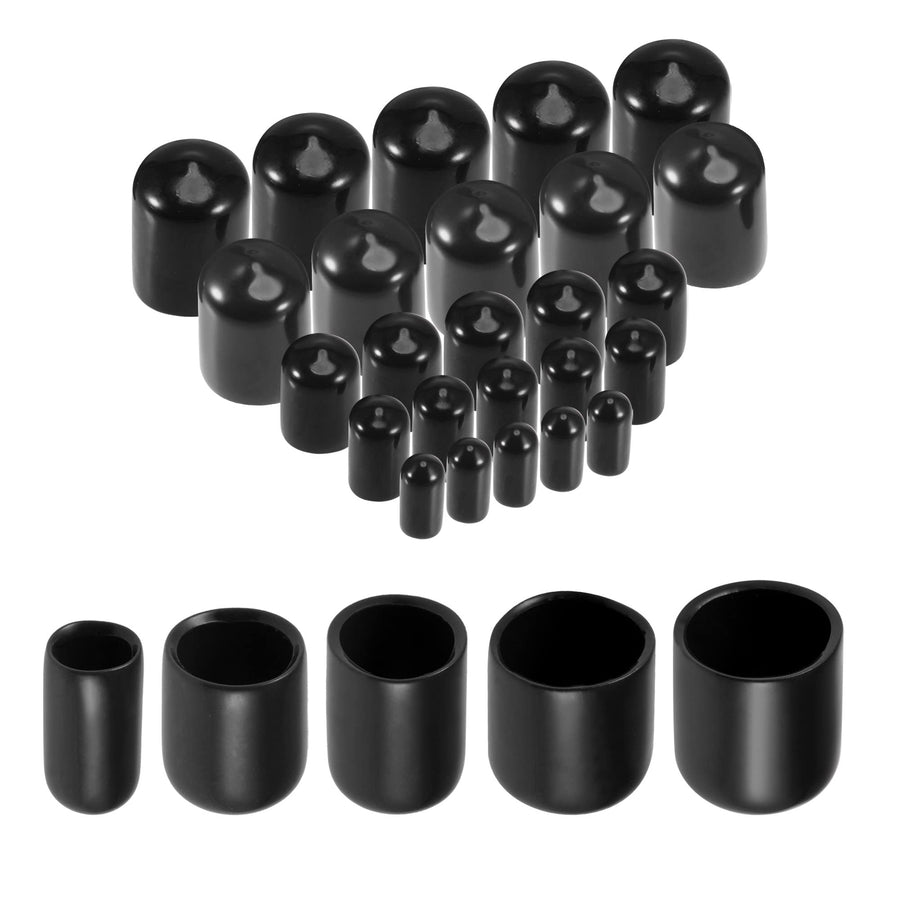 25pcs Round Rubber End Caps 1/4 3/8 1/2 5/8 3/4 Black Vinyl Cover Screw Thread Protectors Assortment Kit