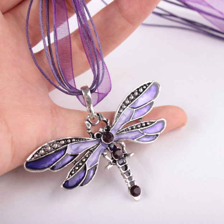 Fashion Creative Bohemian Jewelry Ethnic Multi-layer Chain Colorful Enamel Dragonfly Pendant NecklacePurple