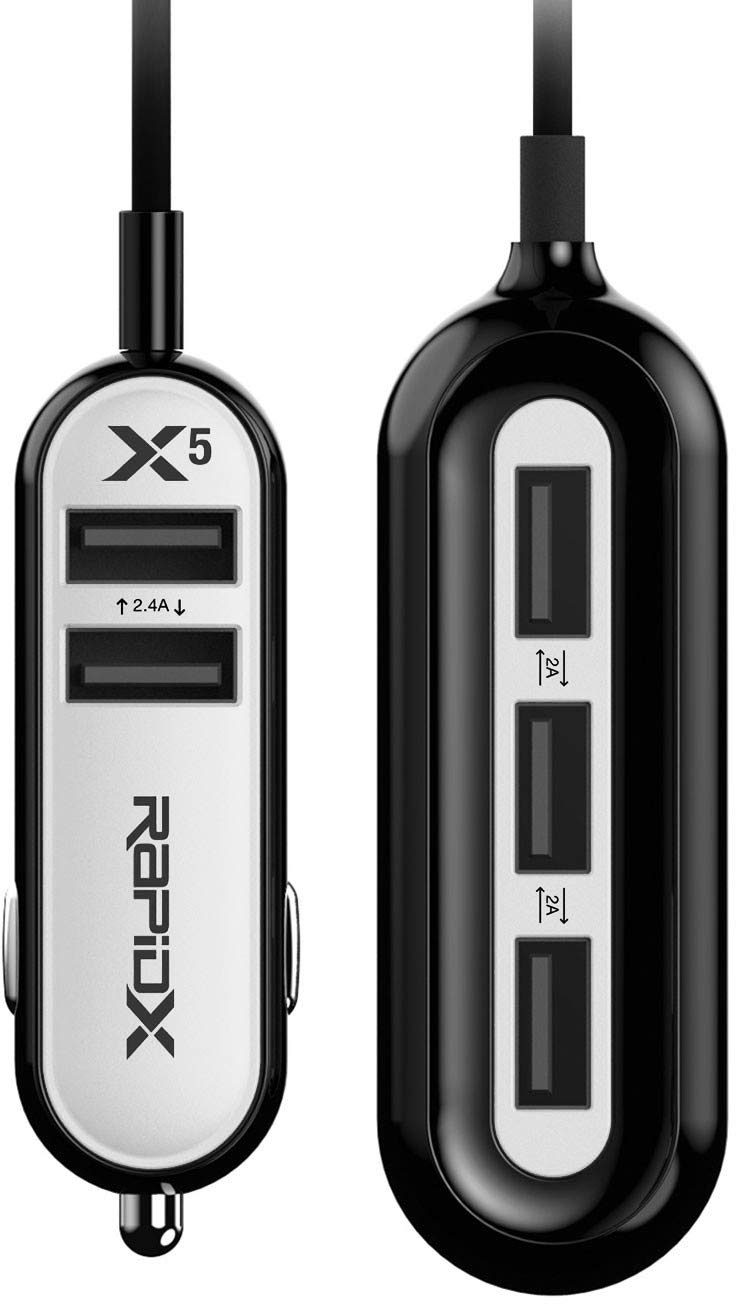 X5 5 USB Ports Car Charger 22.4A White