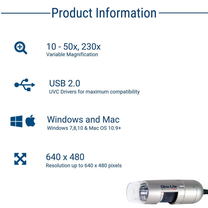 Dino Lite USB Handheld Digital Microscope, 0.3MP/1.3MP/5.0MP Optical Resolution, Windows/Mac Software Included (0.3 MP Version)