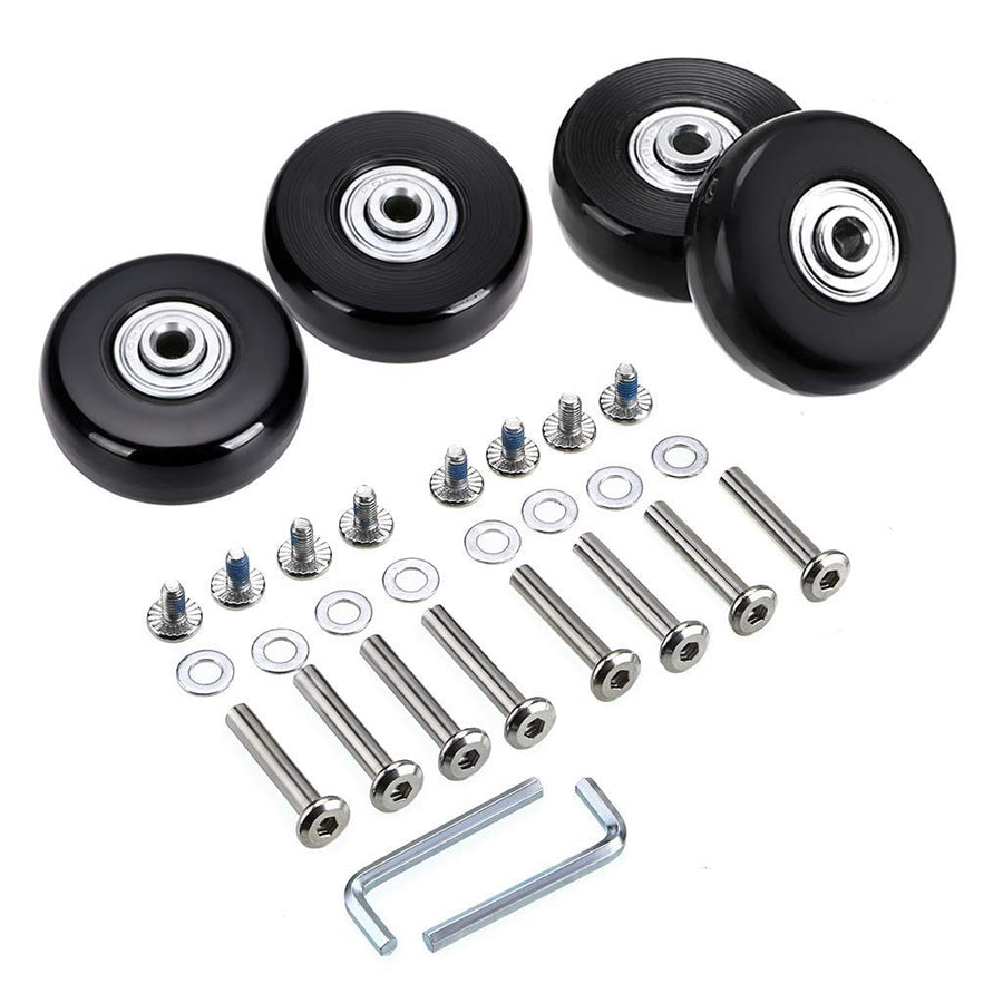 50mm x 18mm Set of 4 Luggage Suitcase Replacement Wheels, Rubber Swivel Caster Wheels Bearings Repair Kits (Black)
