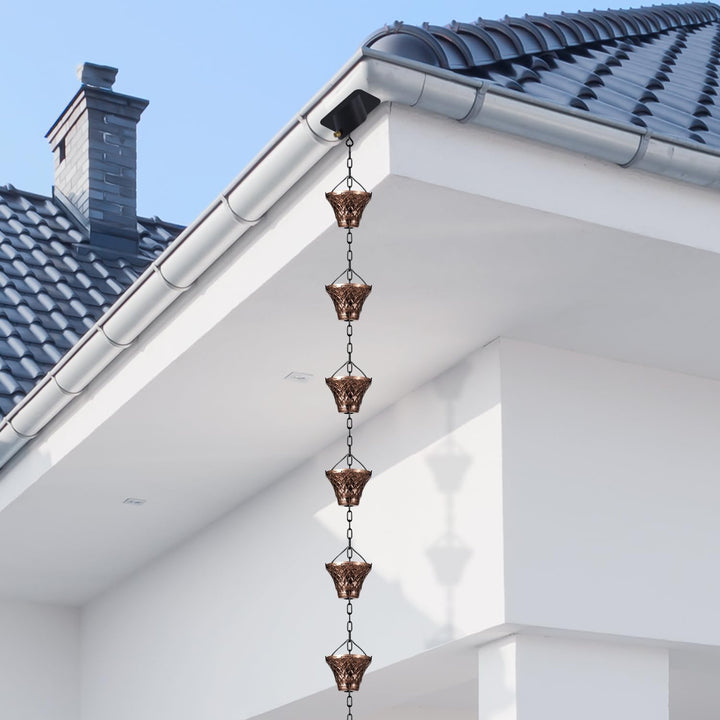Rain Chains for Downspouts Copper Rain Catcher Substitution Decorative Garden Rainwater Diverter Outdoor Home Decor 8 1/2 Feet Long