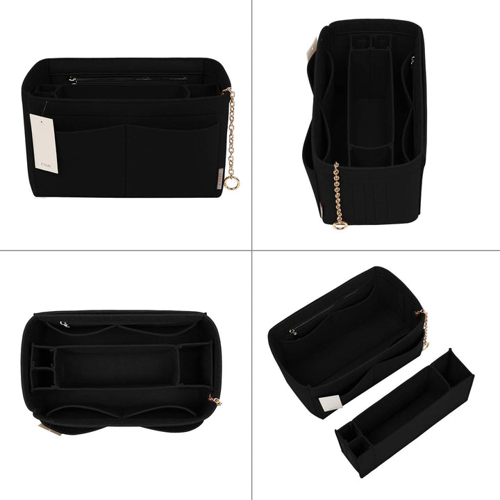 Purse Organizer Insert, Felt Purse Organizer with Zipper and Sewn Bottom Insert, Fit Speedy Neverfull Graceful,6 Sizes (Slender Medium, Black)