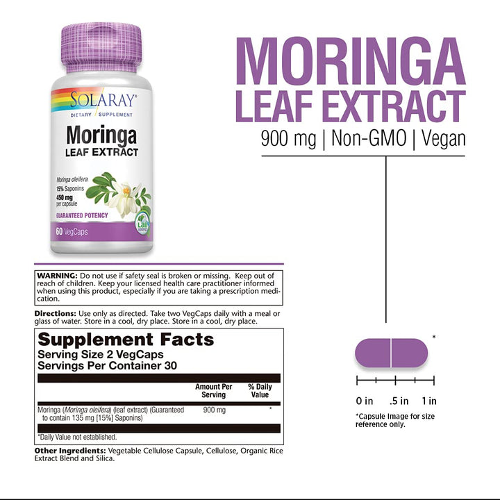 Solaray Moringa Leaf Extract, 450 mg, 60 Caps