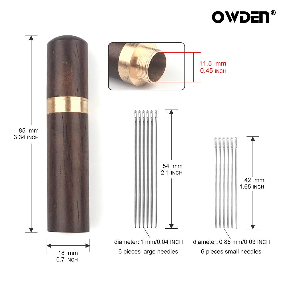 Owden 12Pcs Leather Hand Sewing Needles, Professional Small Eye Design for Leather Hand Stitching Needle. 2 Sizes and Each 6Pcs.