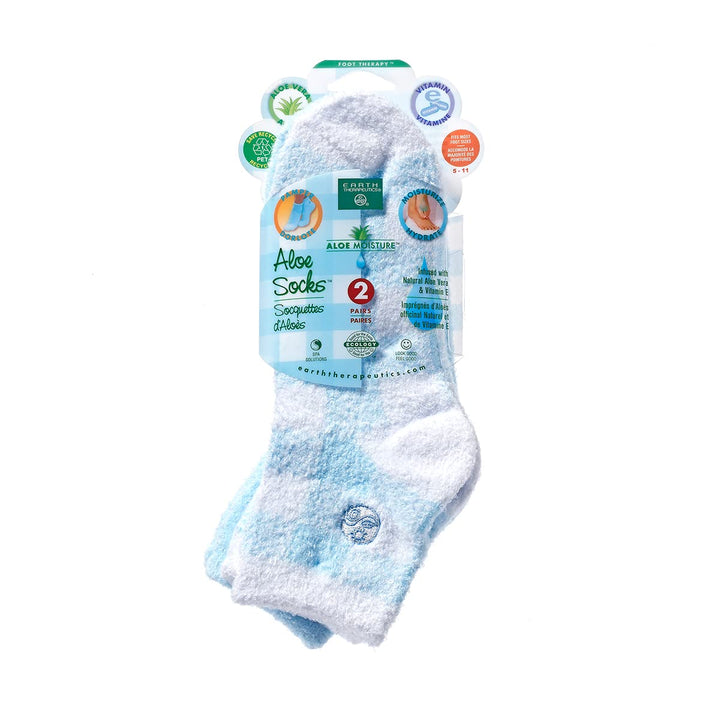 Aloe Vera Socks – Infused with Natural Aloe Vera & Vitamin E – Helps Dry Feet, Cracked Heels, Calluses, Dead Skin - Use with Your Favorite Lotions - Blue Plaid