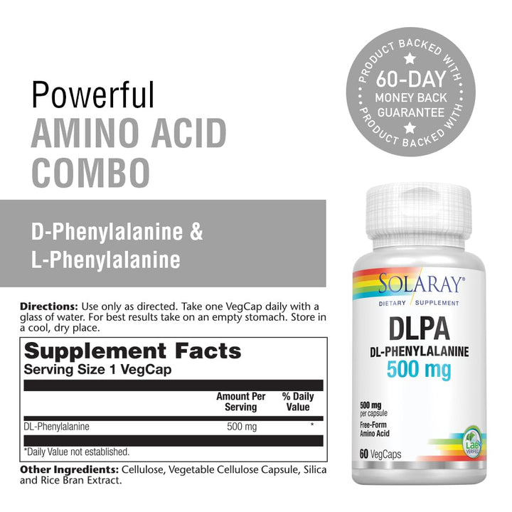 DL-Phenylalanine, 500mg | 50-50 Blend of Essential Amino Acids for Nervous System, Mood & Energy Support | 60 VegCaps