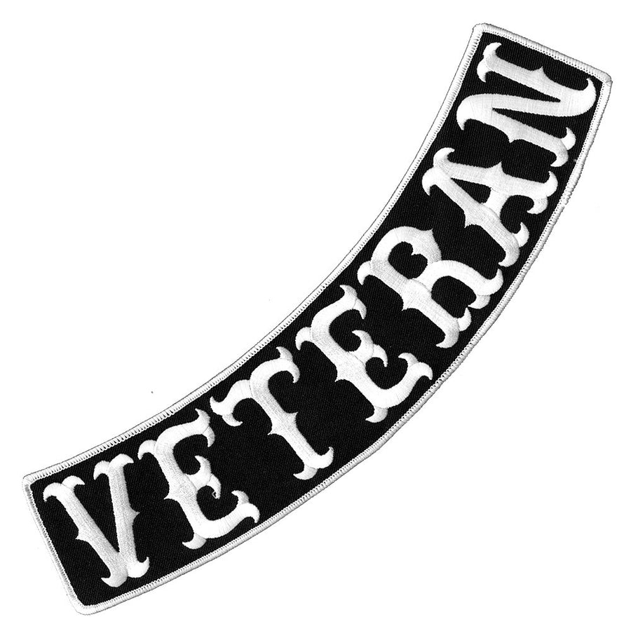 ® Veteran Patch Embroidered Iron-On Patch Jacket Rider Vest Rocker Size 12 XL USA (Black-White Bottom)