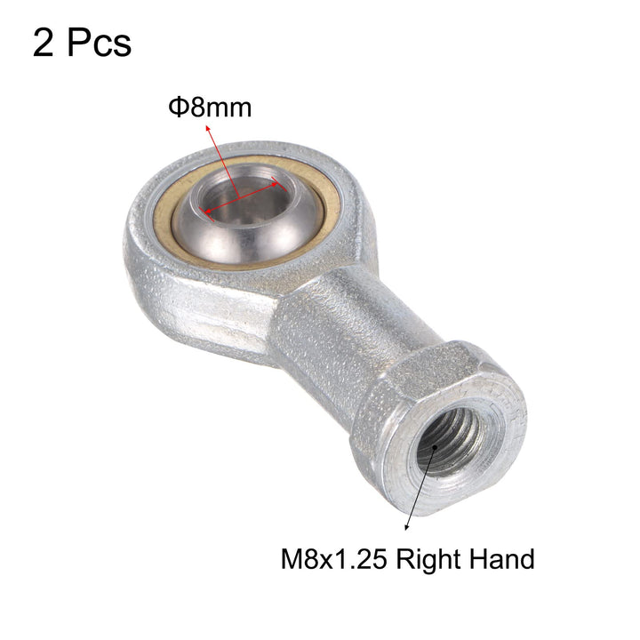 2pcs SI8TK PHSA8 Spherical Rod End Bearing 8mm Bore Self-Lubricated Joint Bearing M8x1.25 Right Hand Female Thread Connector
