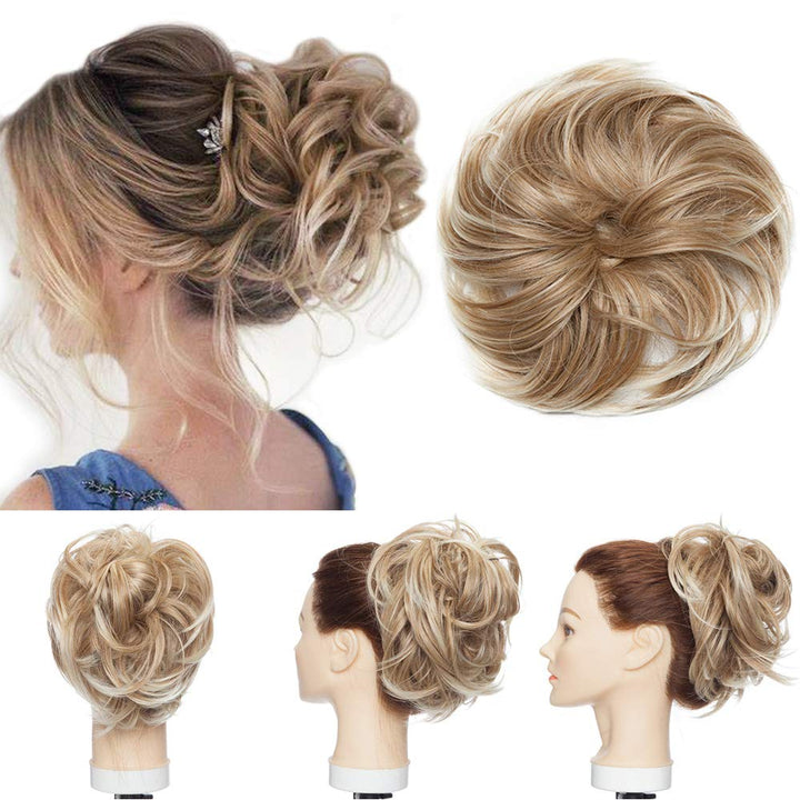 Messy Hair Bun Extensions Fluffy Tousled Scrunchie Synthetic Up Do Wavy Scrunchy Updo Chignons With Elastic Rubber Band Highlight Scrunchies Wrap On Instant Ponytail Hairpiece For Women 80g #27T613