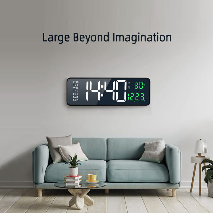 Digital Wall Clock,16.2 Inch Large Digital Wall Clock, Large Display with Remote Control,Automatic Brightness Digital Alarm Clock with Indoor Temperature,Date,Week(Green…