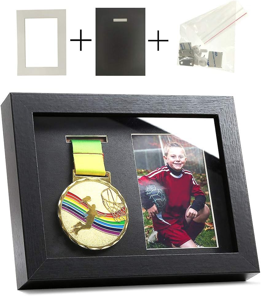 Medal Display Shadow Box - Single Medal Display case - Perfect Medal Display for Runners, Marathon, Race Winner,Soccer, Football, Gymnastics & All Sports (Black, 6x8)