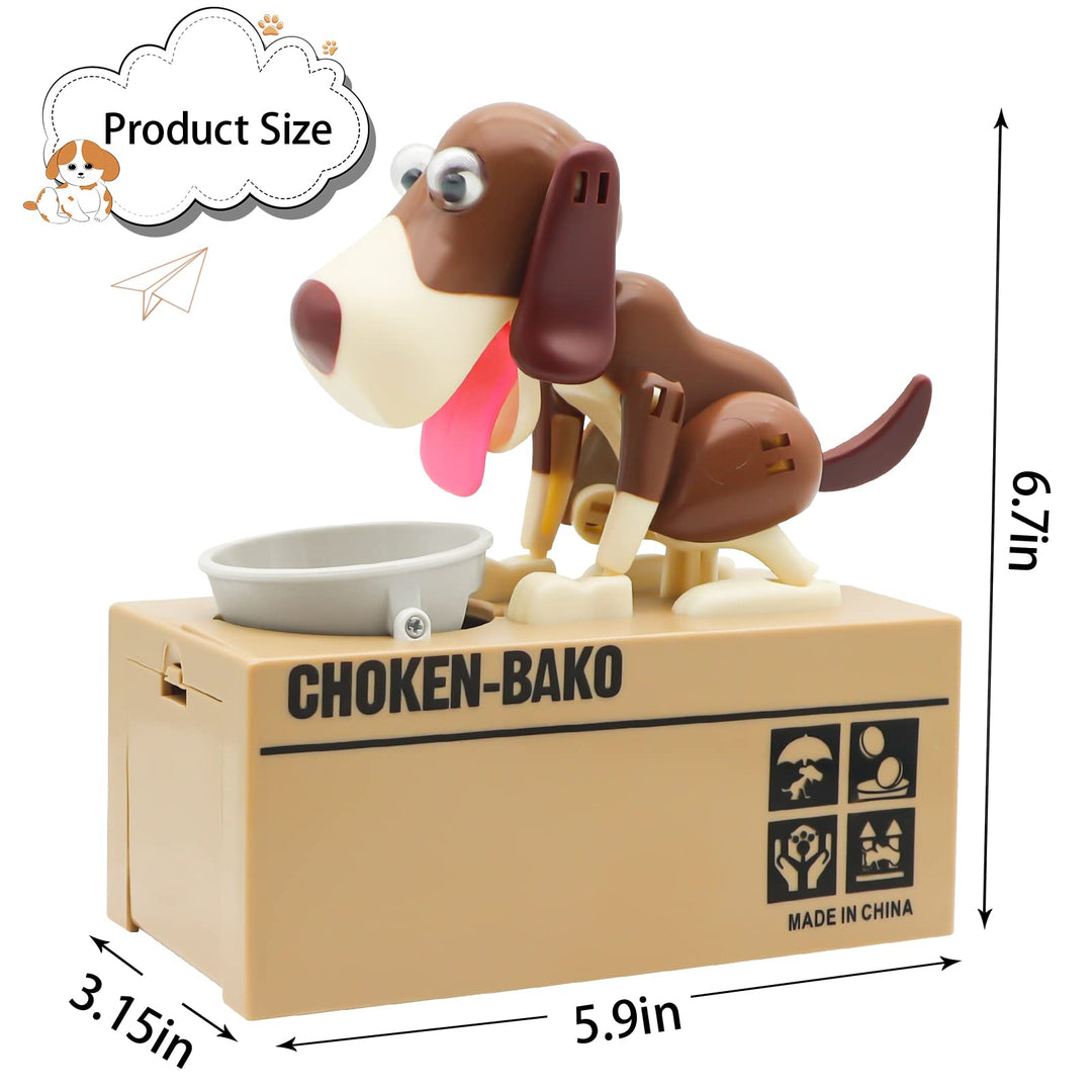 Cute Dog Piggy Bank, Hungry Puppy Stealing Coins Like Magic Coin Munching Money Bank Birthday Gift for Kids (Brown)