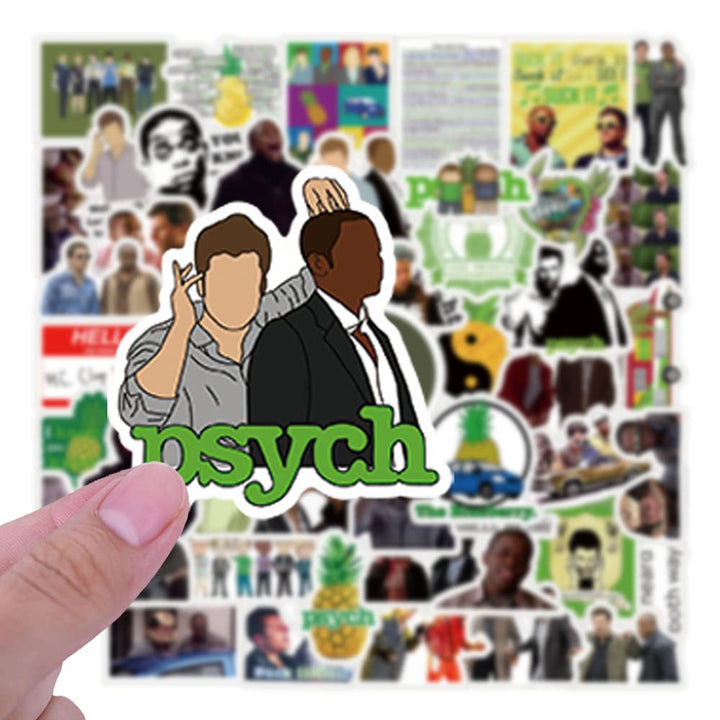 50Pcs Psych Merchandise Stickers Pack, TV Show Stickers Vinyl Waterproof Stickers for Water Bottles,Laptop,Skateboard,Phone,Bumper,Car Decals for Adults Teens Kids for Party Decorations…