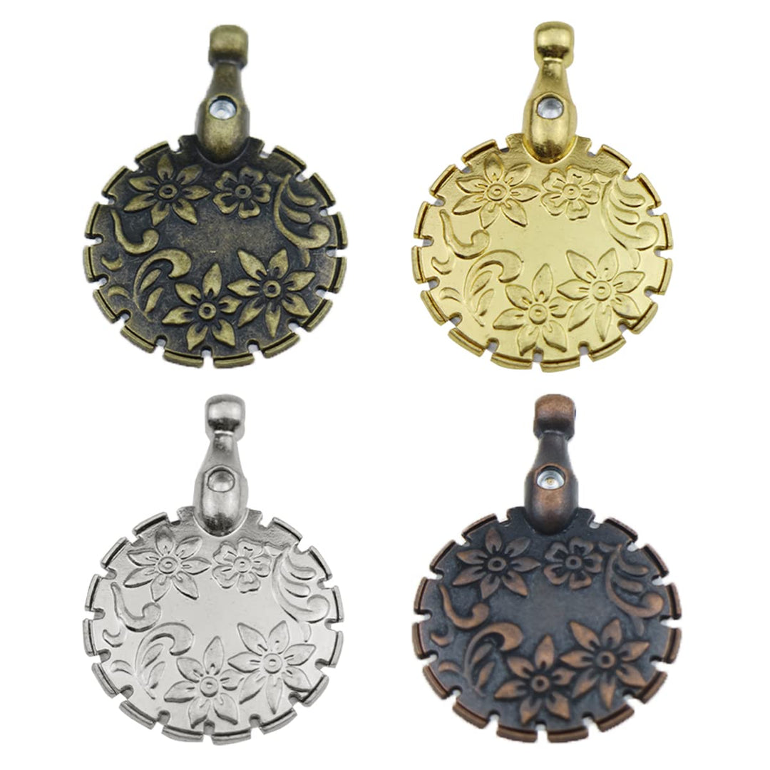 4 Pack Yarn Thread Cutter Pendants Antique Metal Round Thread Cutter Pendant Thread Floss Cutting Tools for DIY Knitting Sewing Craft
