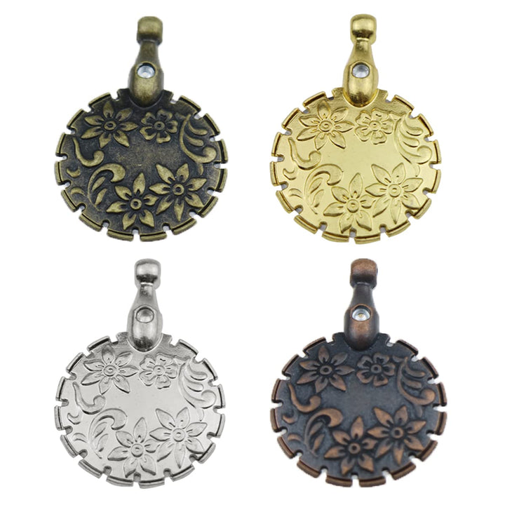 4 Pack Yarn Thread Cutter Pendants Antique Metal Round Thread Cutter Pendant Thread Floss Cutting Tools for DIY Knitting Sewing Craft