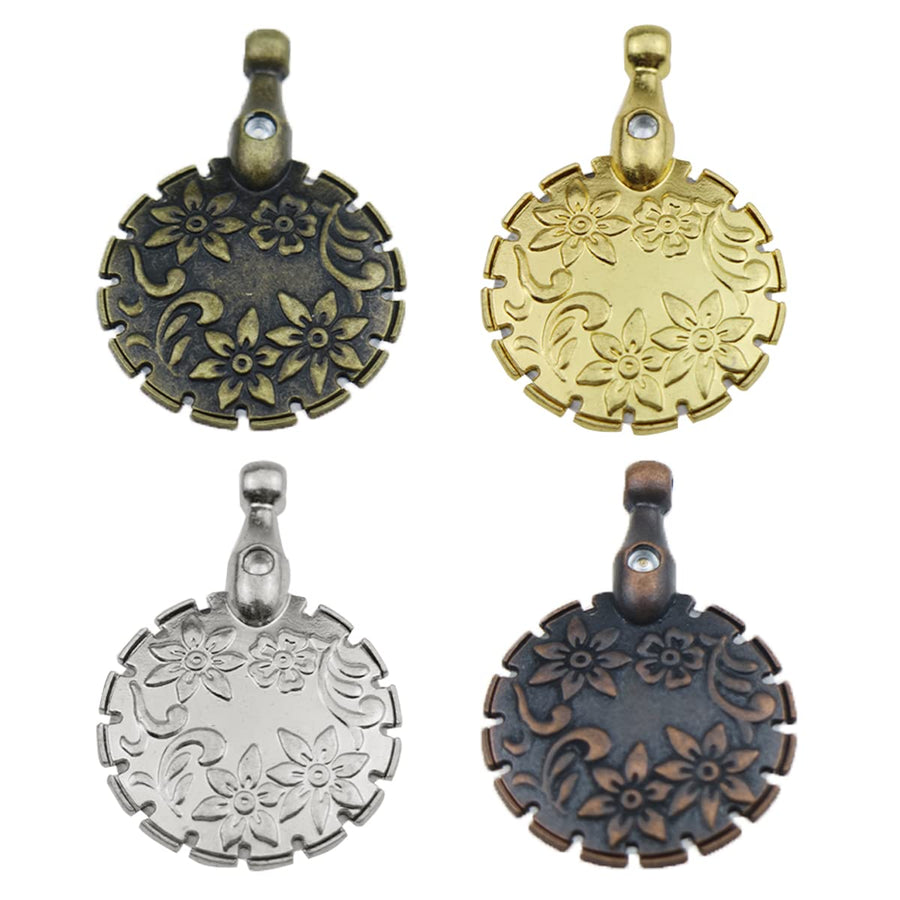 4 Pack Yarn Thread Cutter Pendants Antique Metal Round Thread Cutter Pendant Thread Floss Cutting Tools for DIY Knitting Sewing Craft