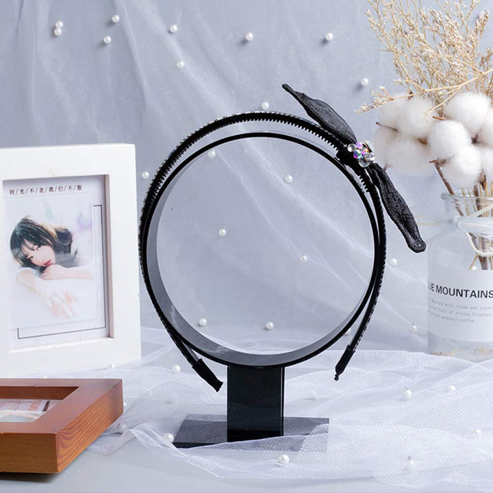 2 Pieces Acrylic Headband Display Stand Single Headband Holder Hairband Display Stand Hair Hoop Holder Acrylic Headband Organizer, Black