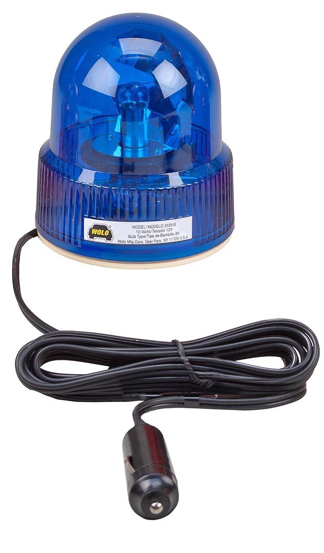(3105-B) Beacon Light Rotating Emergency Warning Light - 12 Volt, Blue Lens
