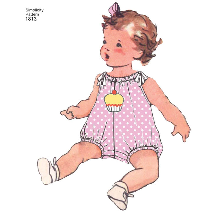 Simplicity 1813 Vintage Fashion Baby's Hat, Underwear, Pants, Top, Romper, and Dress Swing Patterns, Sizes XXS-L