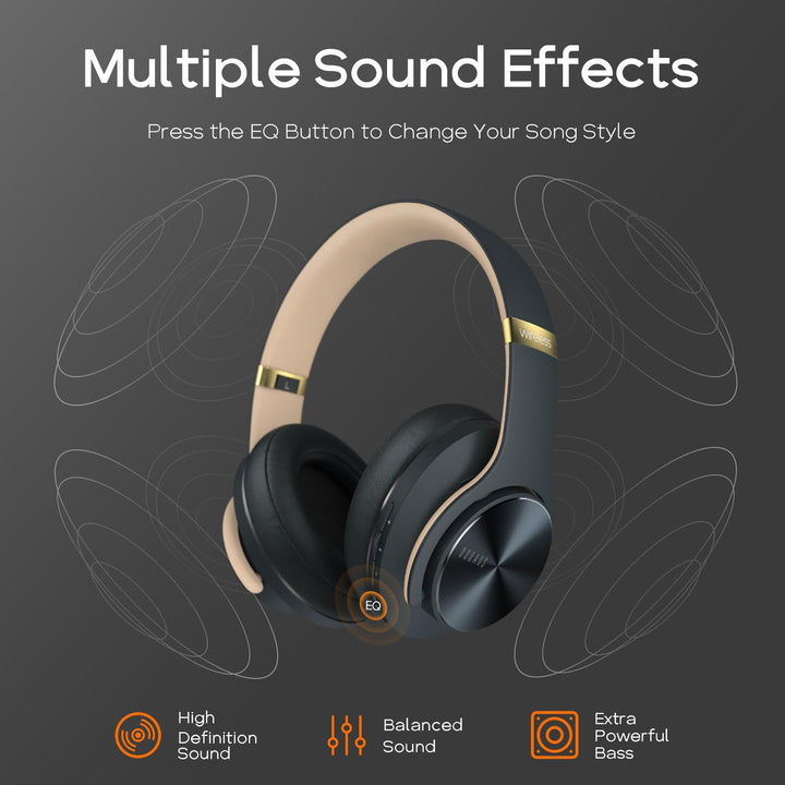 Bluetooth Headphones Wireless, 90 Hrs Playtime Headphones Over Ear with 3 EQ Modes, HiFi Stereo Headsets with Built-in Mic and Soft Protein Earpads for iPhone, PC,Home Office (Shadow Gray)