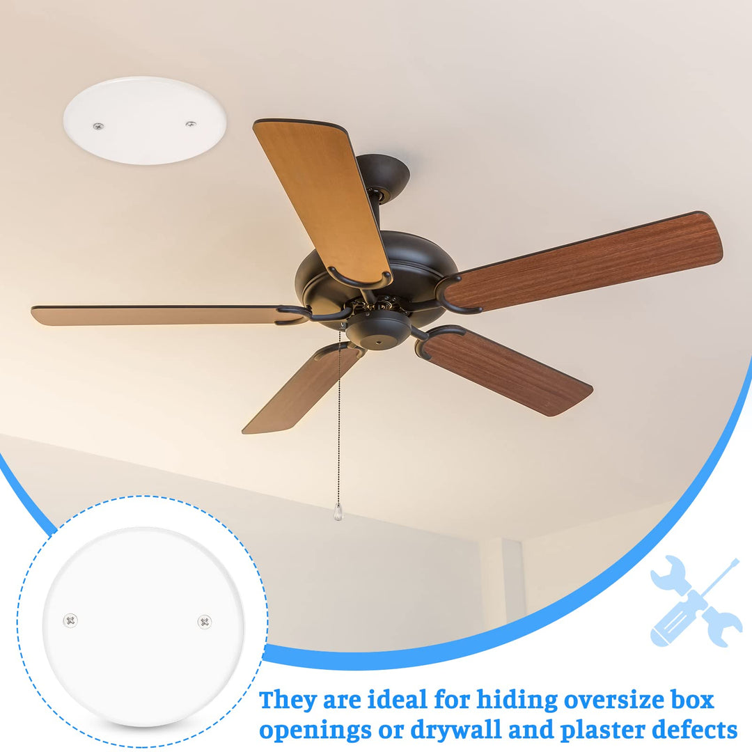 Ceiling Cover Plate Flat Round Electrical Cover Blank Circle Wall Plate with 4mm Screws Ceiling Fan Switch Cap Cover, 4.32 Inches in Diameter, White (12)
