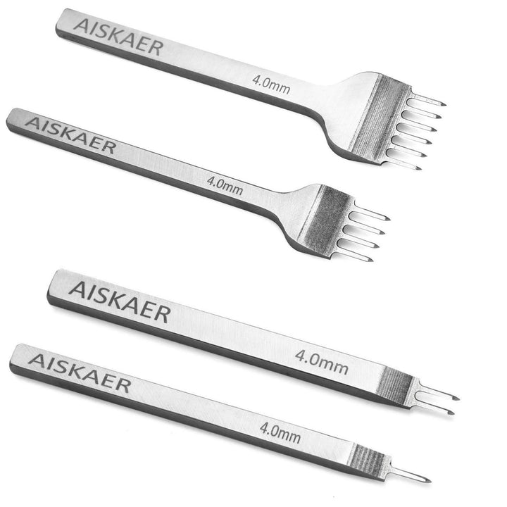 Leather Stitching Punch Diamond Stitching Chisel Set, 4mm White Steel 1/2/4/6 Prong for Leather Craft DIY