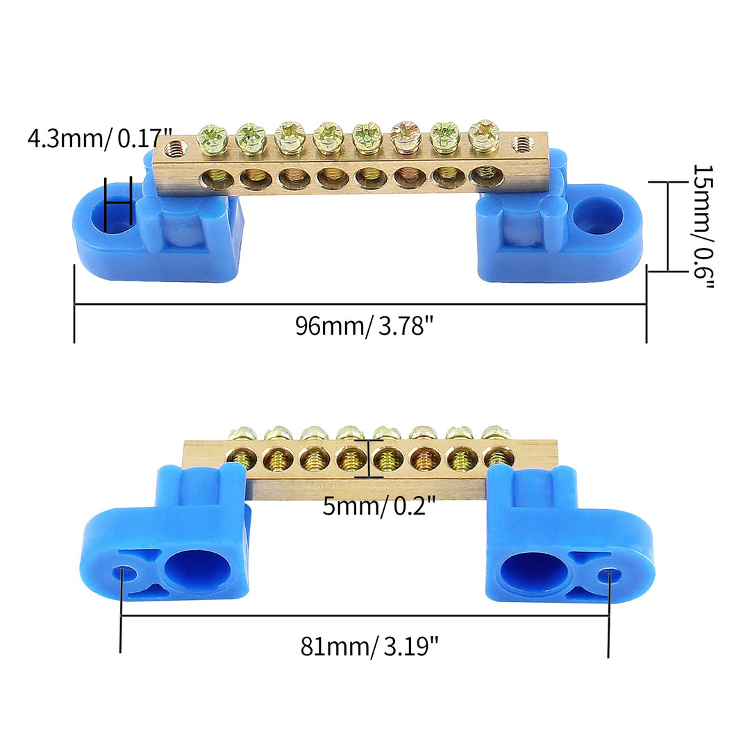 5 Pcs Terminal Bus Bar 8 Positions Brass Wire Screw Terminal Grounding Strip Bus Bar Block Terminal Block - Blue