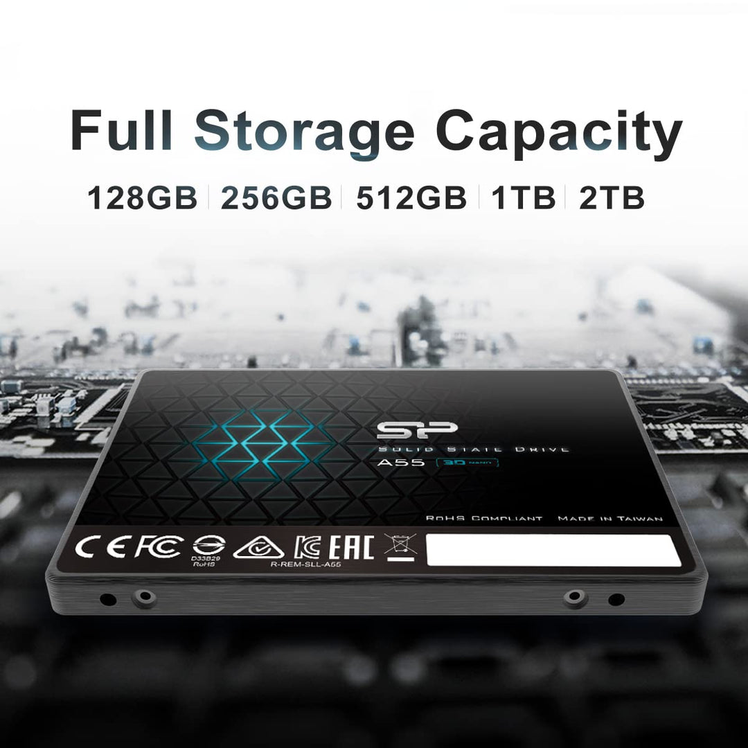 Silicon Power 2TB SSD 3D NAND A55 SLC Cache Performance Boost SATA III 2.5 7mm (0.28) SSD Internal Solid State Drive (SP002TBSS3A55S25)