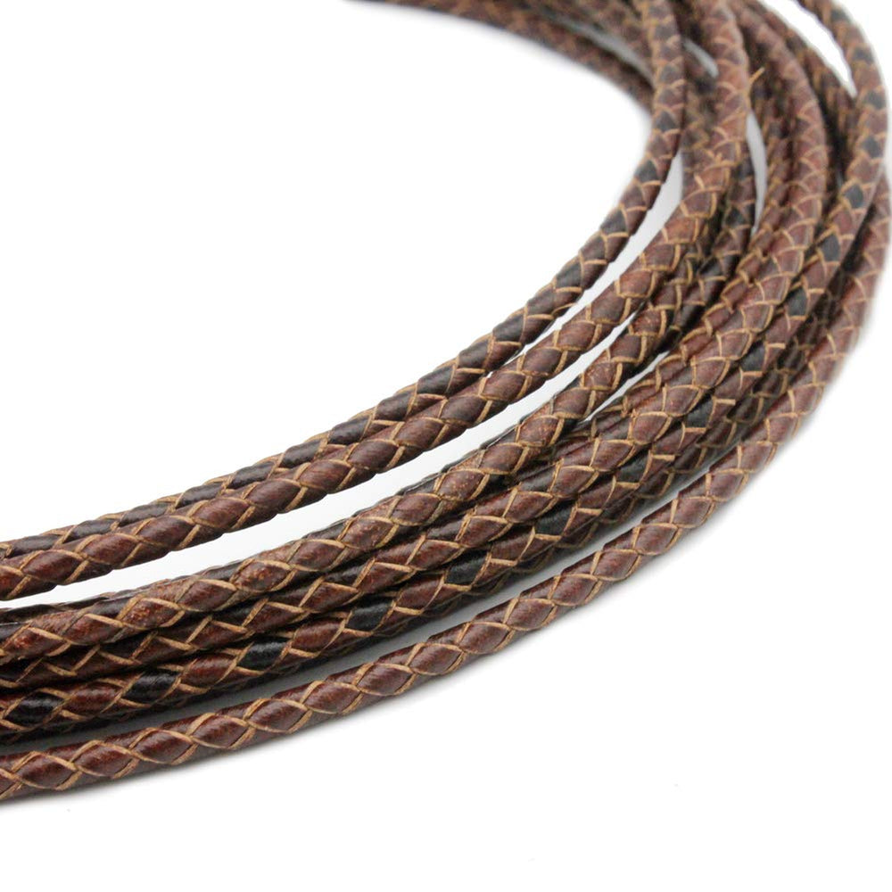 5 Yards 3mm Leather Bolo Cord for Necklace Bracelet Making Woven Braided Leather Strap for Jewelry Beading Distressed Brown