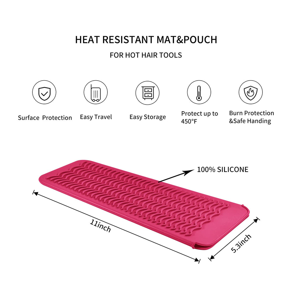 Silicone Heat Resistant Travel Mat Pouch for Hair Straightener,Crimping Iron,Hair Curling Iron,Hair Curling Wand,Flat Iron,Hair Waving Iron and Hot Hair Styling Tools (2 Pack)