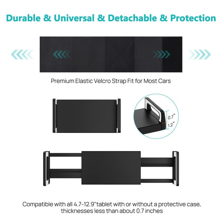 Headrest Tablet Holder, iPad Holder for Car Back Seat, Car Holder Mount for Tablet, iPhone, Fire HD and All 4.7-12.9 Devices, Toddler Travel Essential, 360° Rotatable iPad Headrest Mount