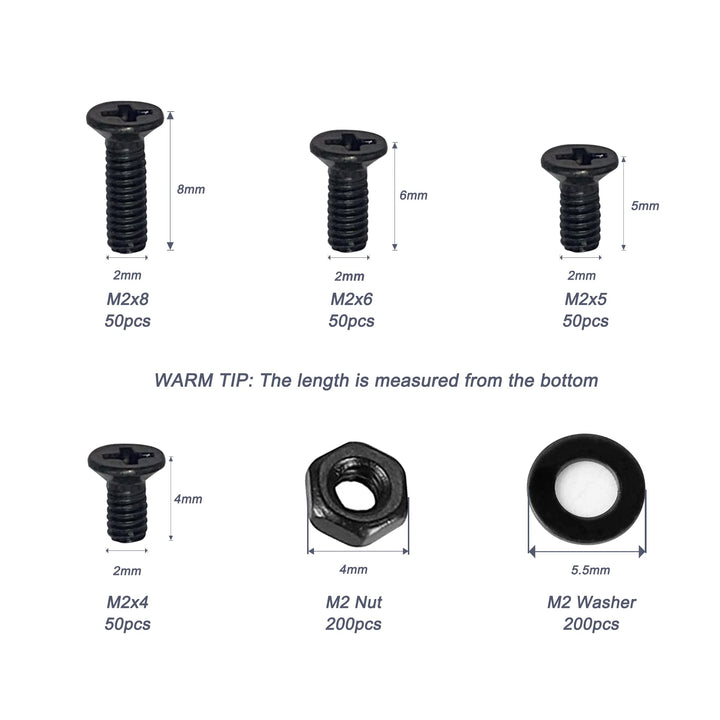 600pcs M2.5 Laptop Notebook Computer Replacement Screws, Phillips Flat Head Countersunk Machine Screw Bolts Nuts Washers Assortment Kit, M2.5 x 4mm/ 5mm/ 6mm/ 8mm for SSD Repair, NVMe Drive Black