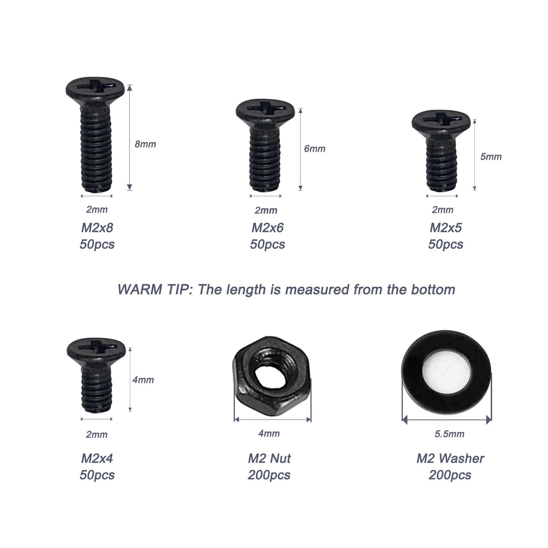 600pcs M2 Laptop Notebook Computer Replacement Screws, Phillips Flat Head Countersunk Machine Screw Bolts Nuts Washers Assortment Kit, M2 x 4mm/ 5mm/ 6mm/ 8mm for PC, SSD Repair, NVMe Drive Black