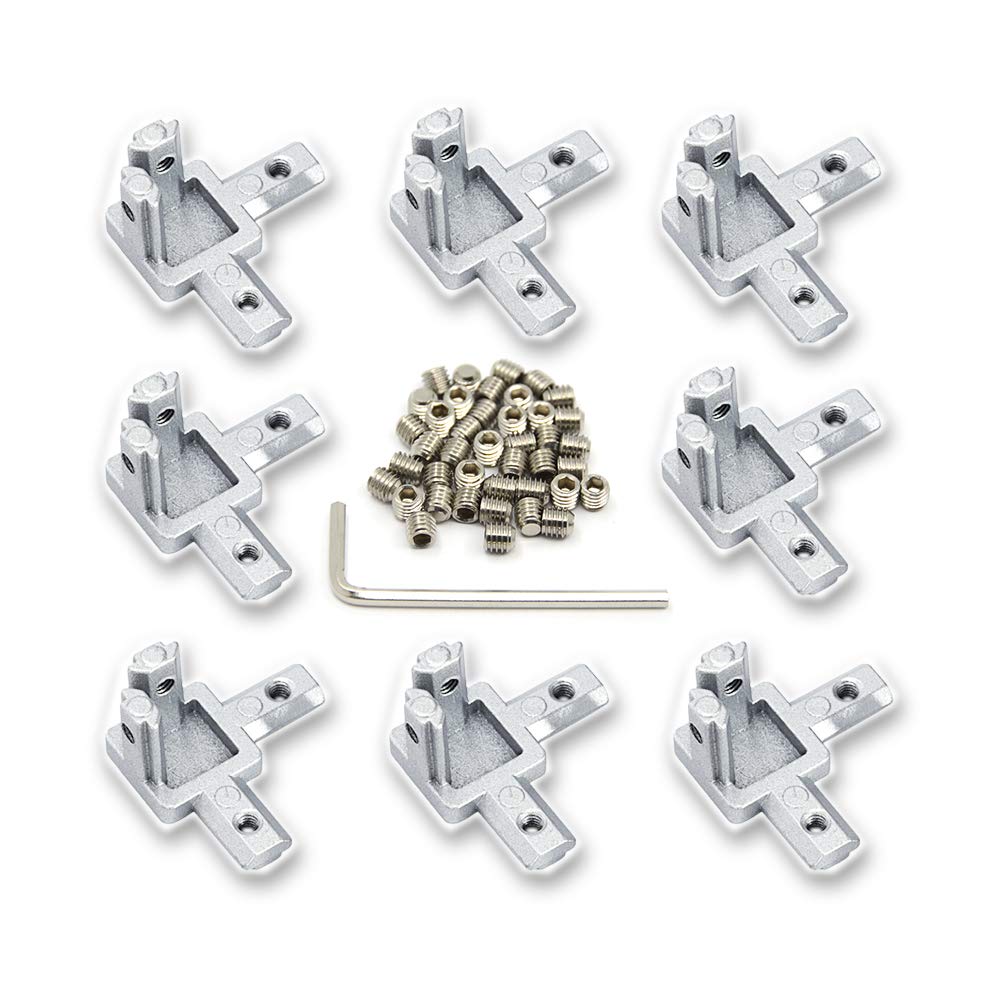 8PCS Silver 3 Way End Corner Bracket with Screws for 6mm T-Shape 2020 Series Aluminum Extrusion Profile (3-Way Corner Bracket-Silver)