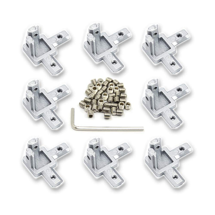 8PCS Silver 3 Way End Corner Bracket with Screws for 6mm T-Shape 2020 Series Aluminum Extrusion Profile (3-Way Corner Bracket-Silver)